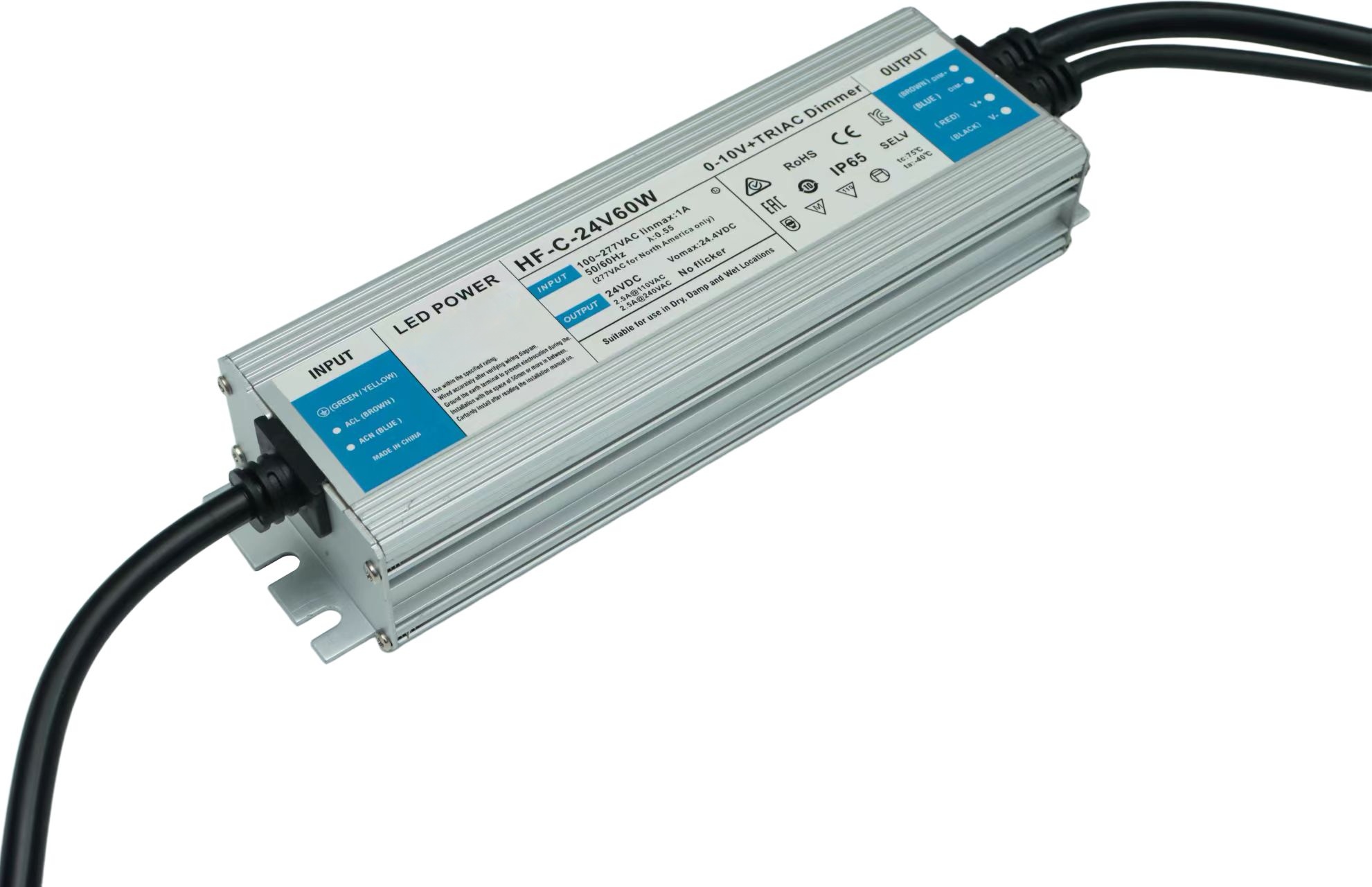 24V IP67 Waterproof CCT Dimmable LED Power Supply 0 10V Triac 2in1
